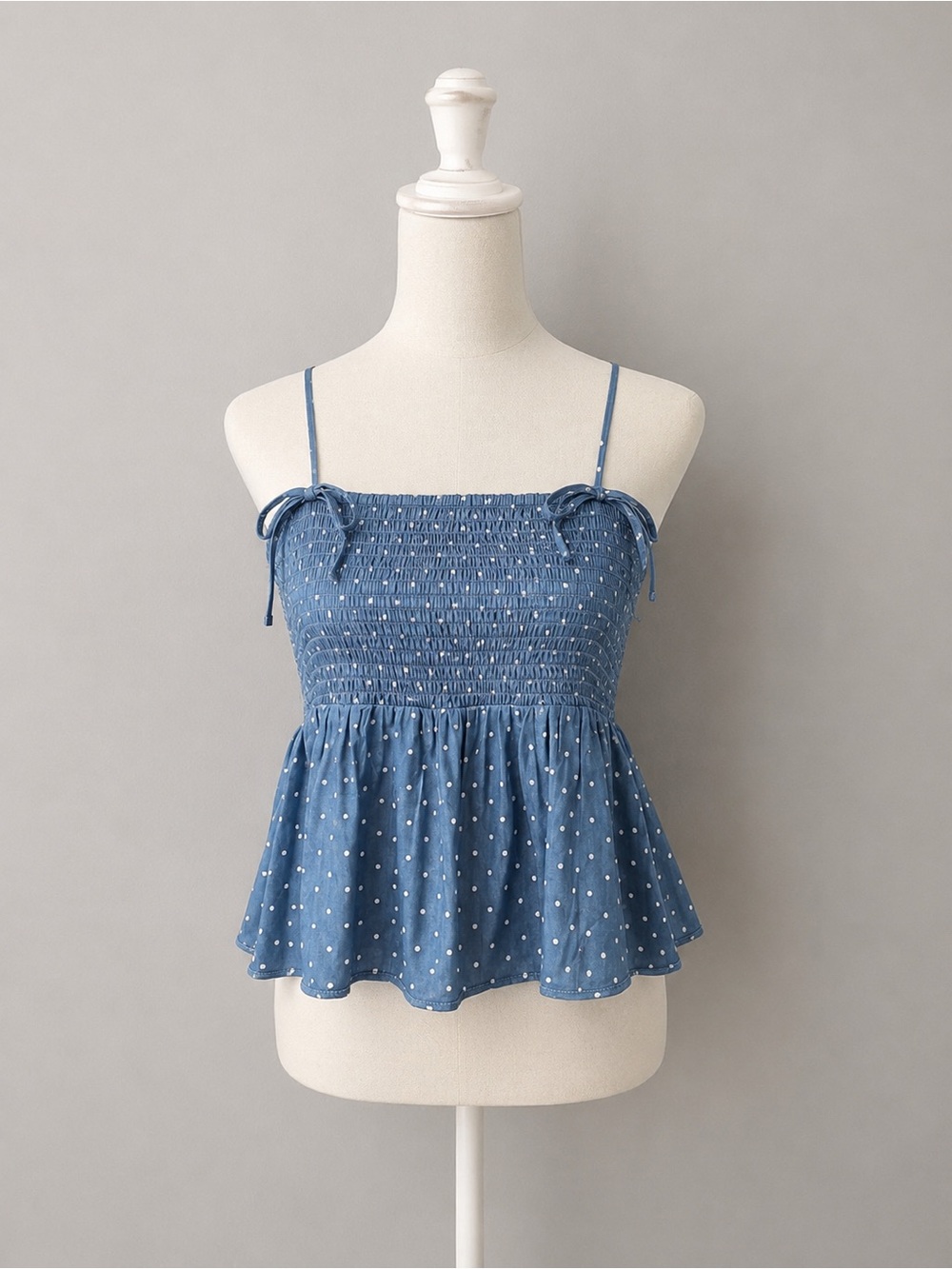 American Eagle Outfitters Blue Polka Dot Smocked Peplum Cami NWT